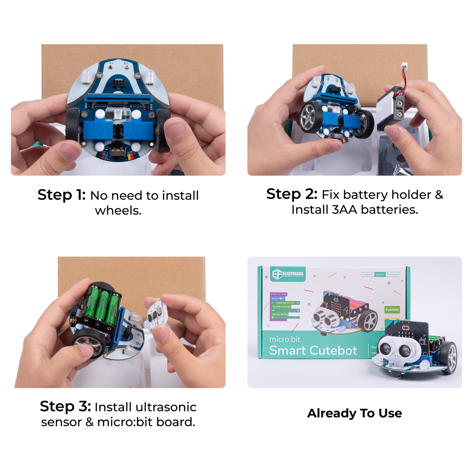 Cutebot — bottom with line-tracking sensors